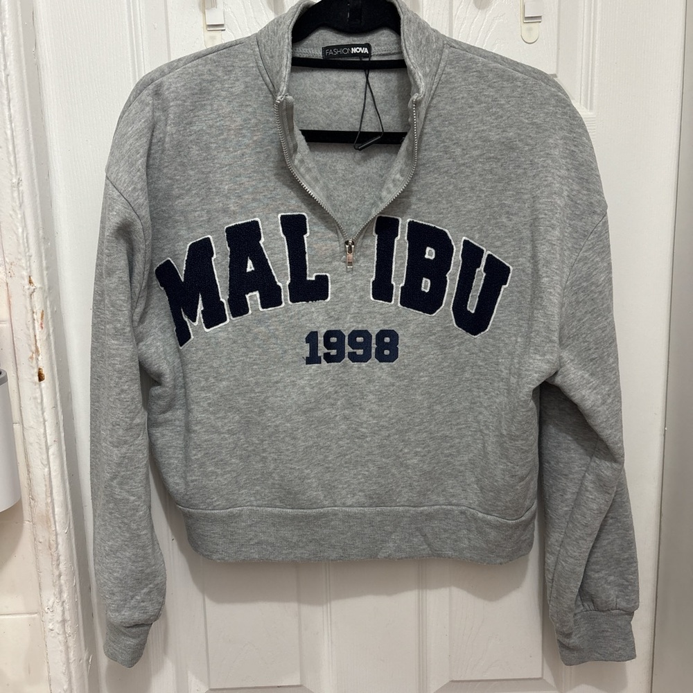 Fashion Nova Gray Malibu 1998 Quarter Zip Sweatshirt